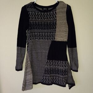STYLE & CO. Long-Sleeved Black and Brown Patterned Sweater with Flare Women's M